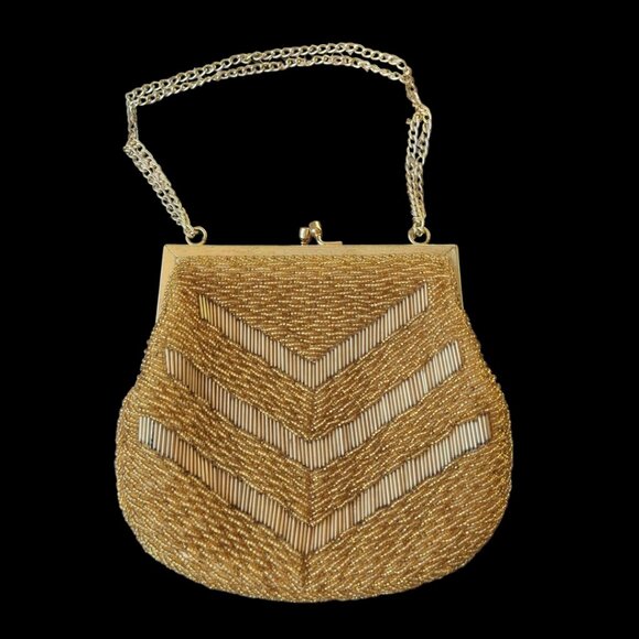 Vintage 60s MAGID Gold Glass Bead Evening Bag - Picture 1 of 4